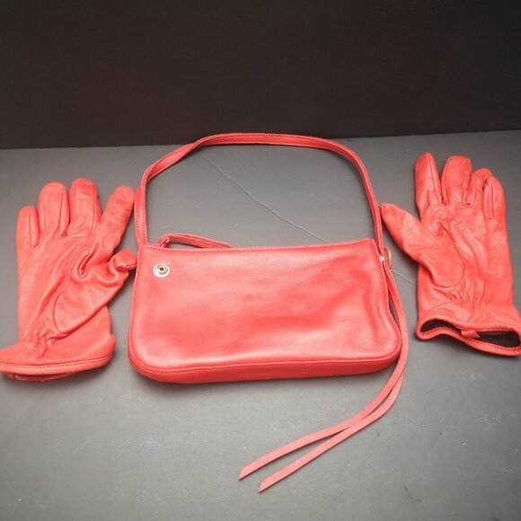 Gap 100% Cowhide Leather Red Wristlet with Deerskin Size M/L Red Gloves - Picture 1 of 10